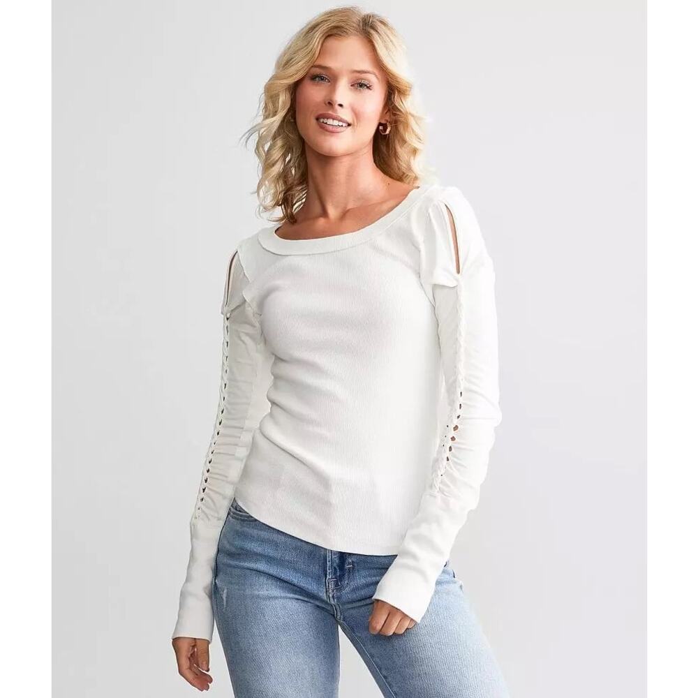 Free People We‎ The Free Daisy Chain Cuff Knit White Long Sleeve Top Size XS